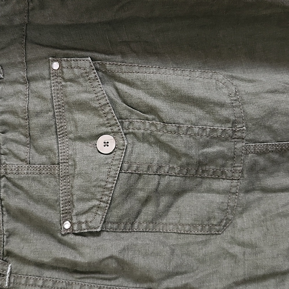 INC linen olive green shorts silver rhinestone detail women's size 12 - Picture 7 of 7